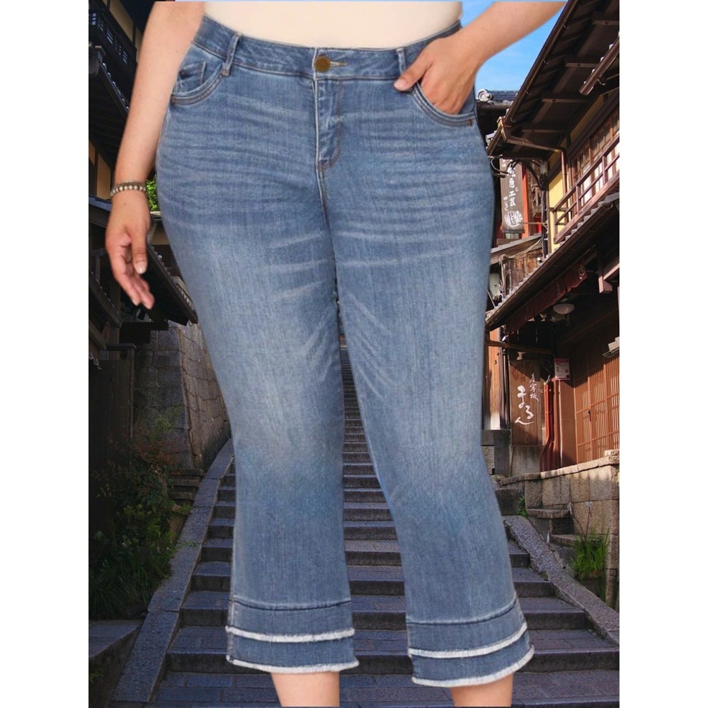 Democracy Ab‑Solution Fray Hem Kick Flare Jeans Women's 18W Stretch WX12299OB